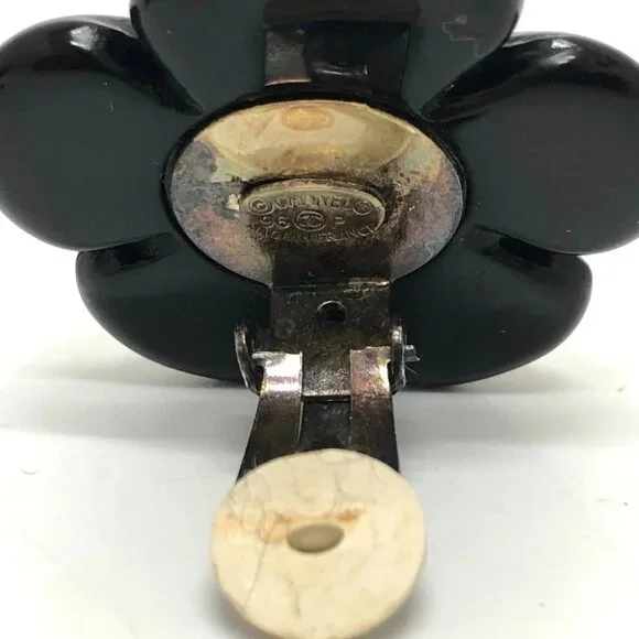 CHANEL 96P CC Mark Flower Black Earrings Accessories Earrings Plastic Black/Gold - Picture 7 of 7